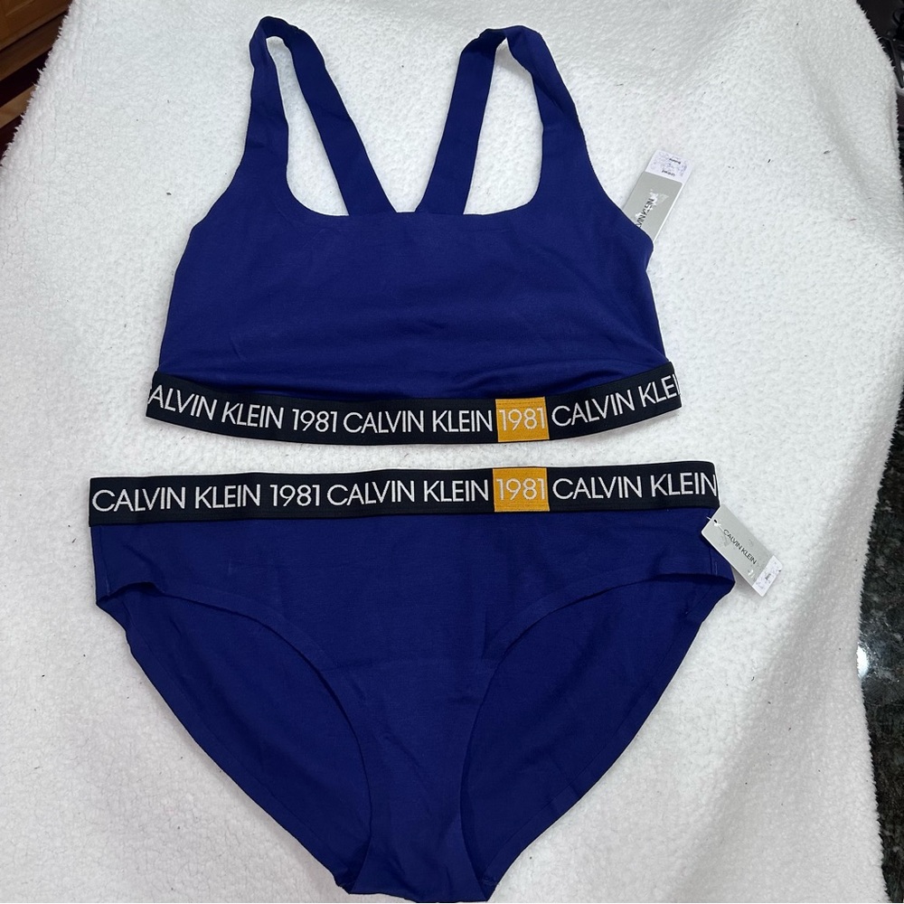 Blue Calvin Klein Bralette And Panty Set